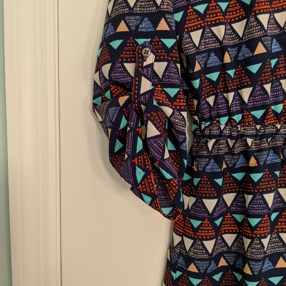 Red Camel Long Sleeve Geometric Pattern Dress - image 6